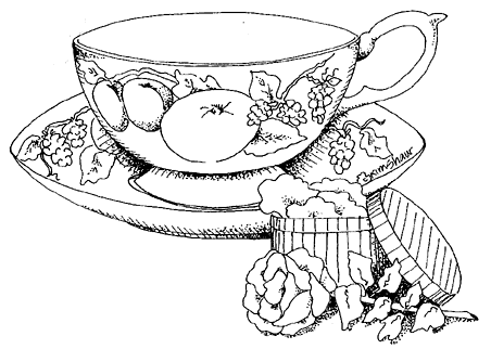Cake, Teapot To Print Coloring Page