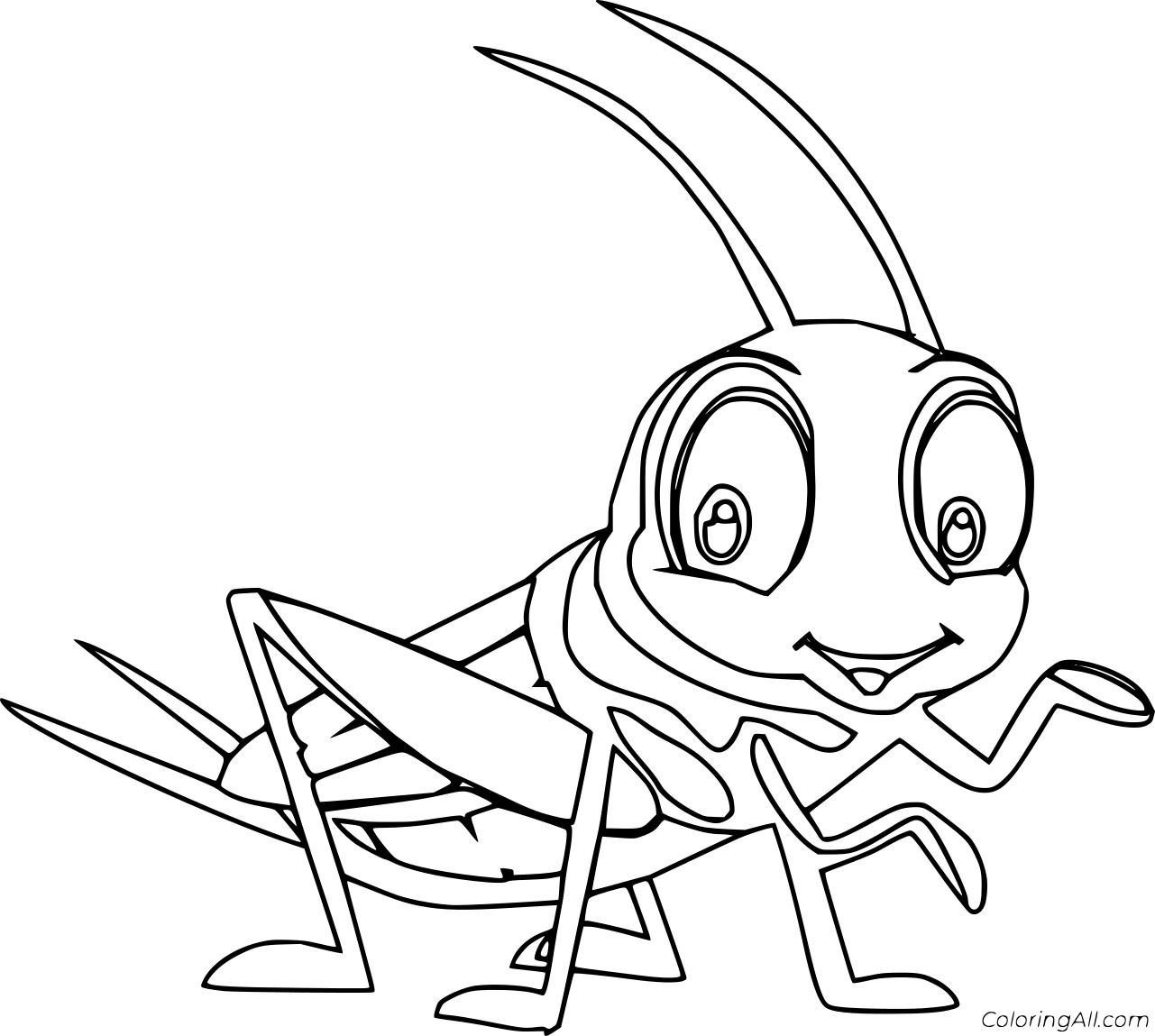 Cartoon Cute Grasshopper Free Coloring Page