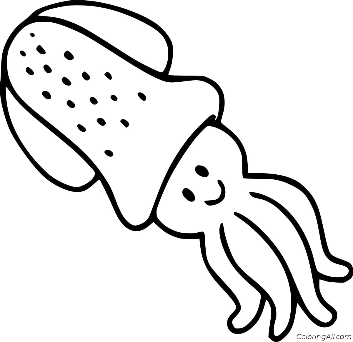 Cartoon Cute Squid Free Printable Coloring Page