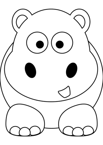 Cartoon Hippo Free Printable Coloring Page
