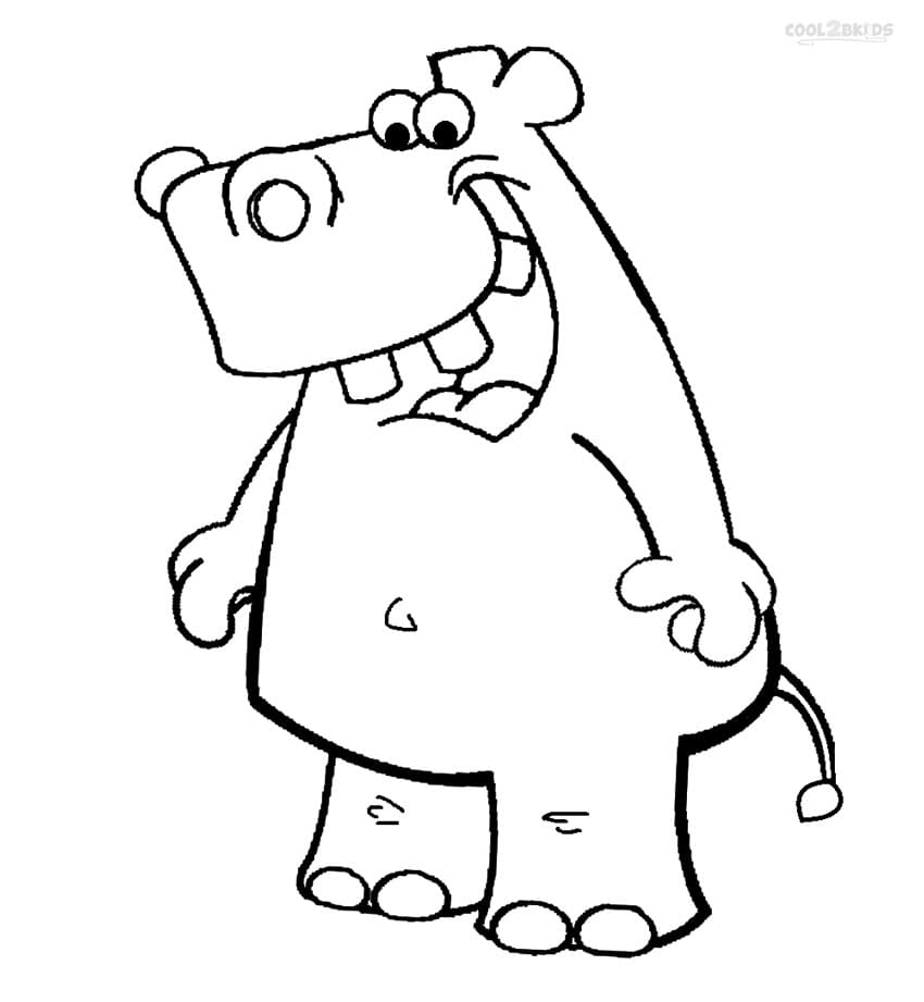 Cartoon Hippo Printable Coloring Page
