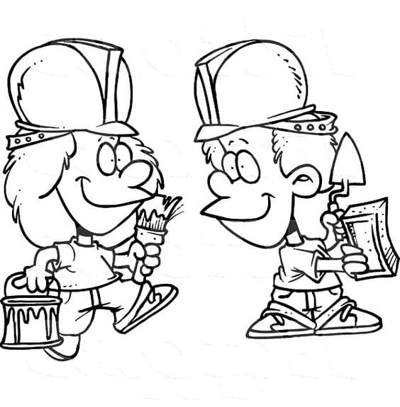 Cartoon Of Two Construction Worker Coloring Page