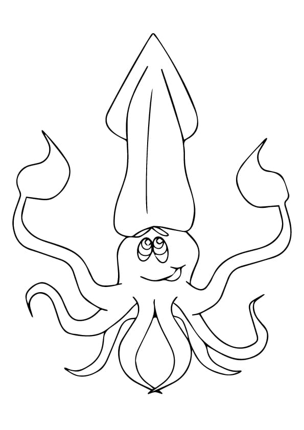Cartoon Squid Free Printable Coloring Page