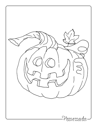 Carved Happy Pumpkin with Leaf Picture Coloring Page