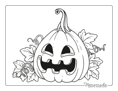 Carved Pumpkin and Fall Leaves Coloring Page Coloring Page