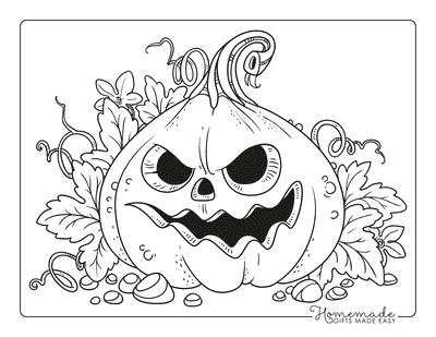 Carved Pumpkin and Fall Leaves Picture Coloring Page