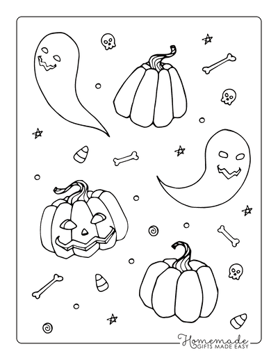 Carved Pumpkins and Ghosts Coloring Page Coloring Page