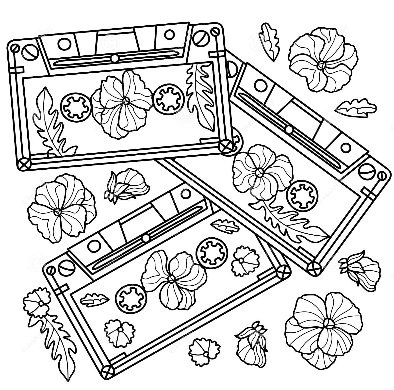 Cassettes And Pansies Coloring Page