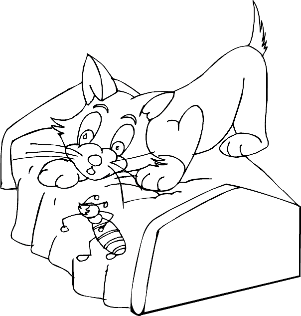 Cat In the Bed Free Coloring Page