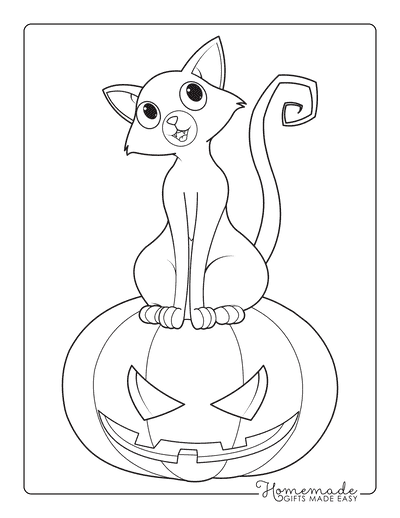 Cat Sitting on Carved Pumpkin Free Printable Coloring Page