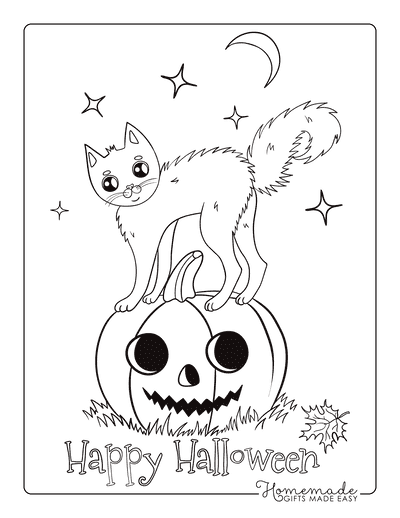 Cat Standing on Jack O’lantern Pumpkin Coloring Page