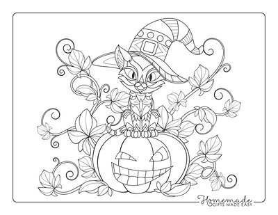 Cat sitting on Carved Pumpkin Coloring Page Coloring Page