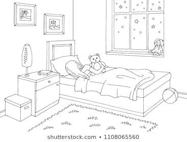 Children Room Graphic Black White Bed Coloring Page