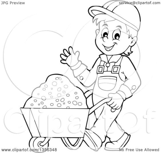 Clipart Of A Cartoon Black And White Construction Worker