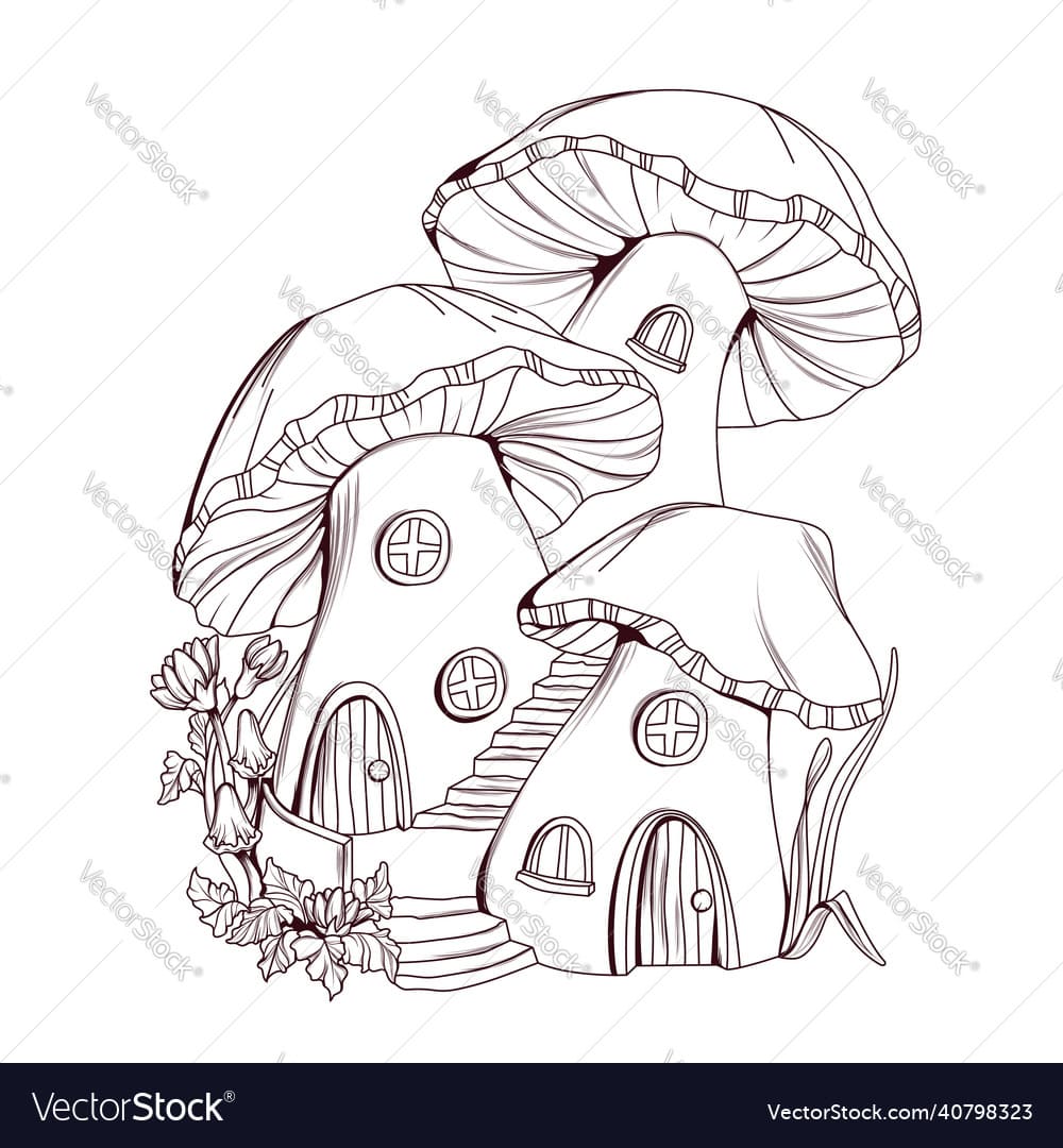 Coloring book Mushroom Houses Fairy Tale Vector Image