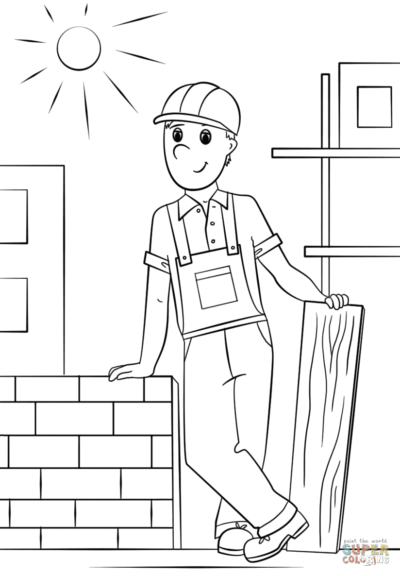 Construction Worker Free Coloring Page