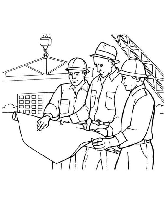Construction Worker Looking At Building Picture Free Coloring Page