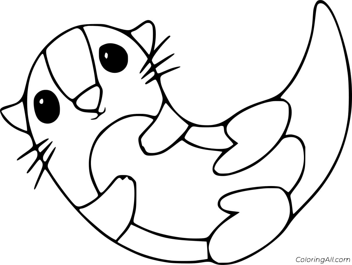 Cute Cartoon Baby Otter Free Printable Coloring Page