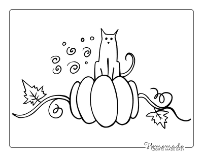Cute Cat on Fall Pumpkin Vine Coloring Page