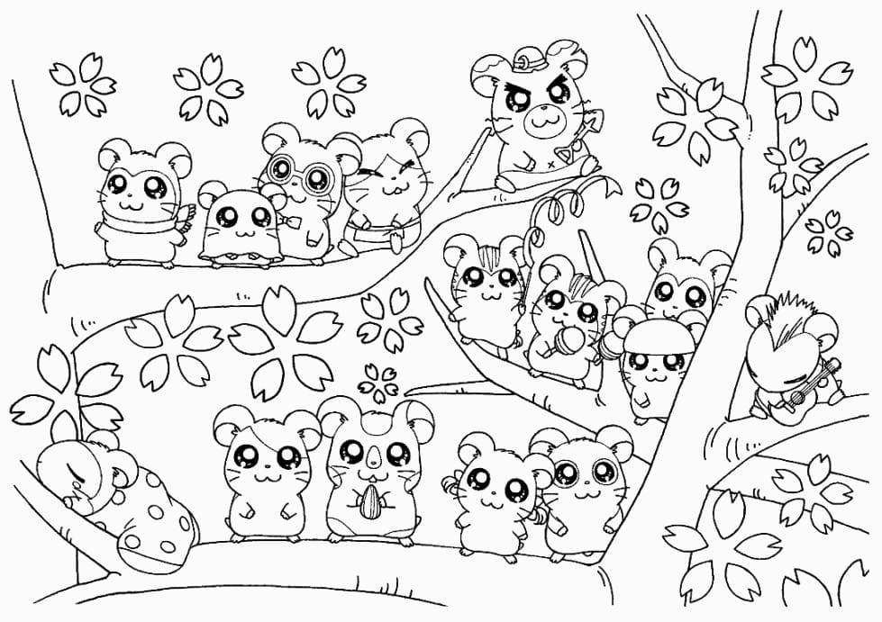 Cute Hamsters Free Printable Coloring Page