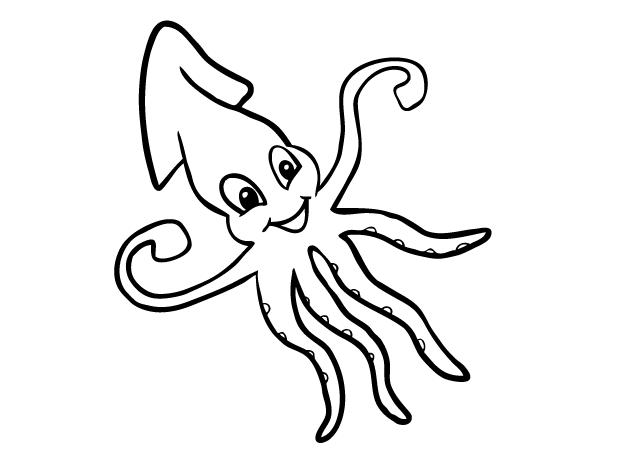 Cute Giant Squid Coloring Page