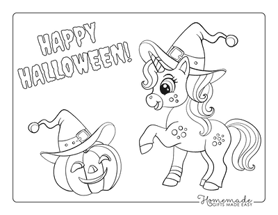 Cute Happy Halloween Unicorn with Lantern Coloring Page