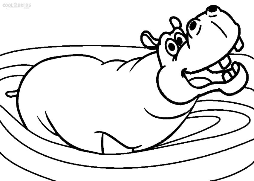 Cute Hippo For Children Coloring Page