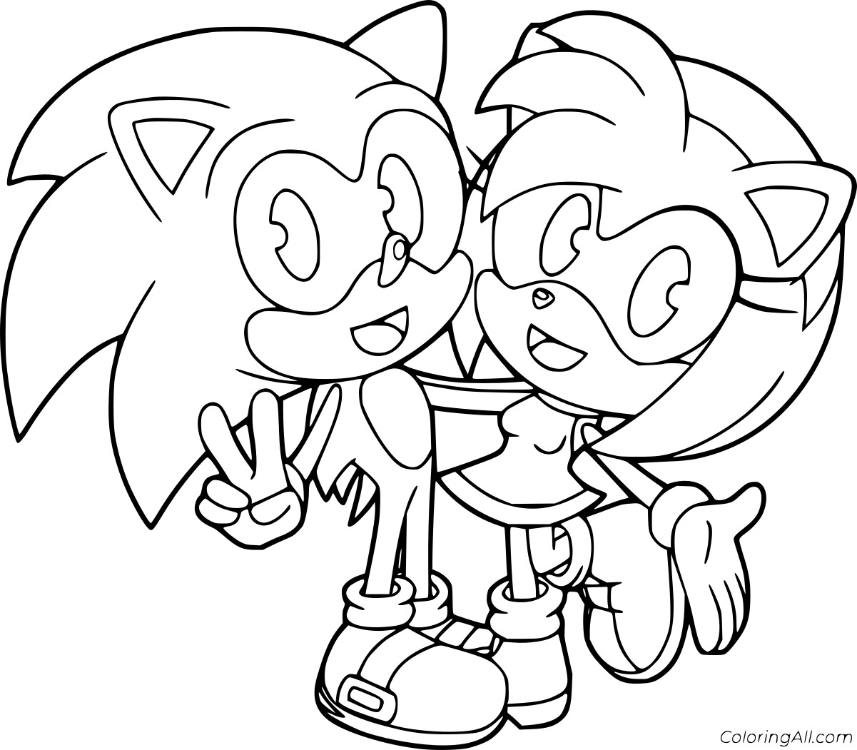 Cute Sonic with Amy Rose Free Printable Coloring Page