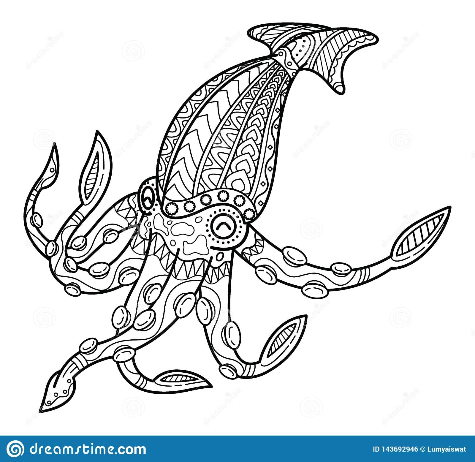 Cute Squid Coloring Coloring Page