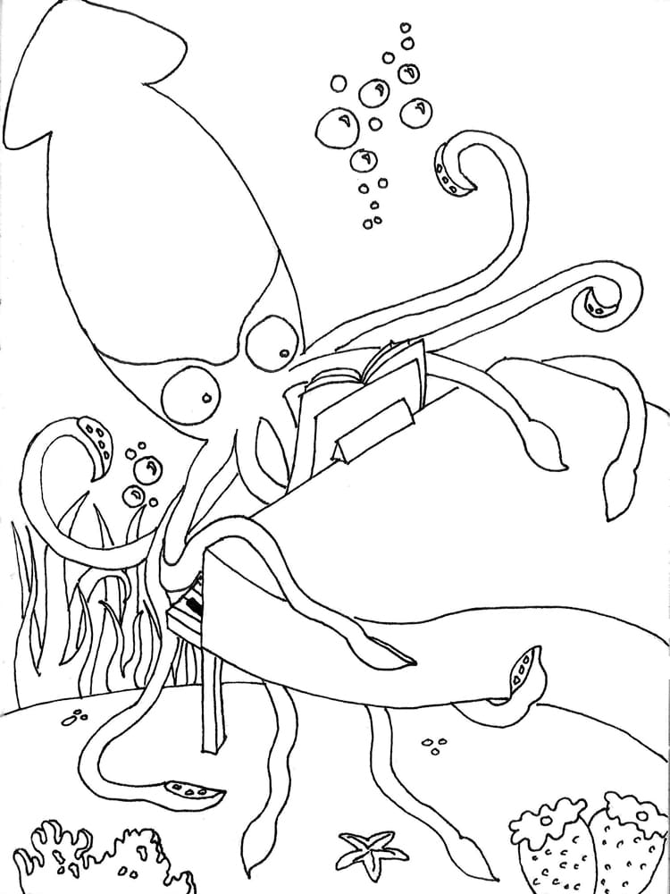 Cute Squid Free Coloring Page