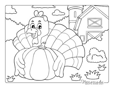 Cute Turkey With Pumpkin Coloring Page for Kids Coloring Page