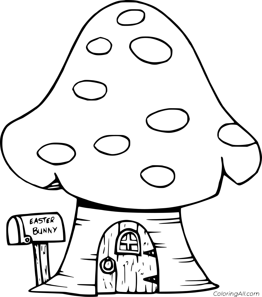 Easter Bunny In The Mushroom House Coloring Page