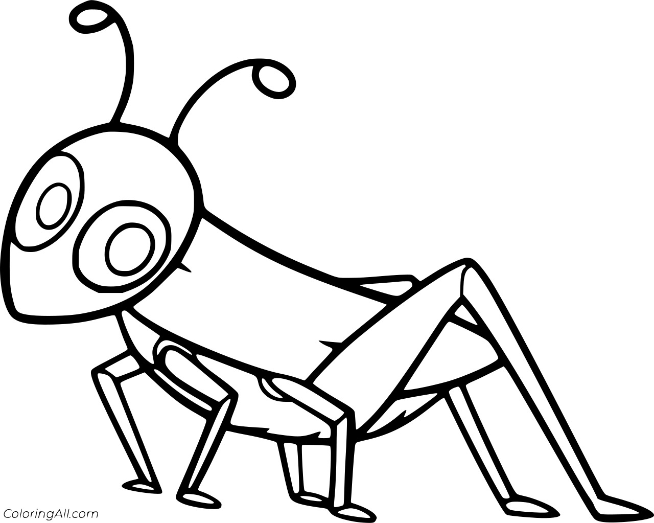 Easy Cartoon Grasshopper Free Coloring Page