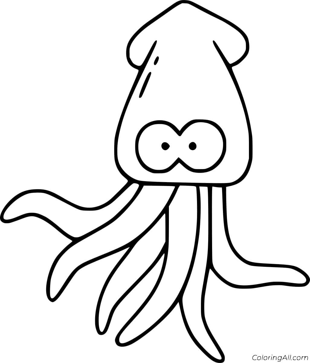 Easy Cartoon Squid Free Printable Coloring Page