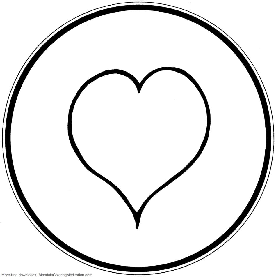 Easy Heart Mandala Free Coloring Page