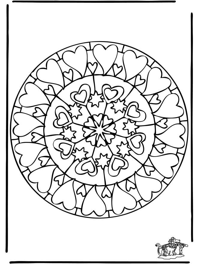 Easy Mandala With Hearts For kids Coloring Page