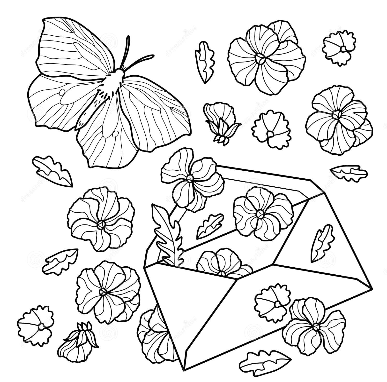Envelope with pansies Coloring Page
