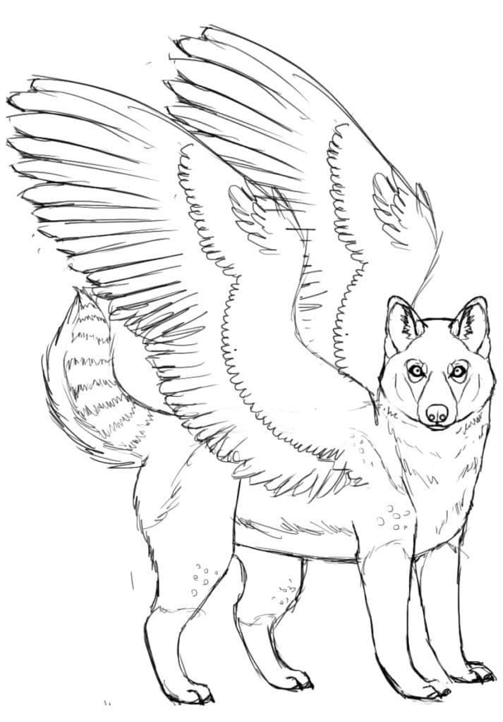 Fabulous Husky With Wings Coloring Page