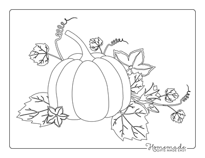 Fall Pumpkin Patch Pumpkin with Leaves Coloring Page