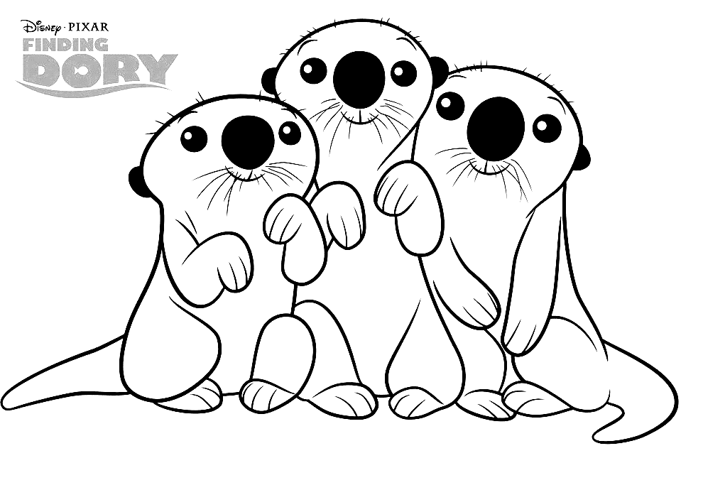 Finding Dory Otters Free Printable Coloring Page