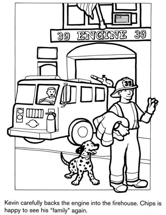 Fire Truck and Dog Coloring Pages to Print