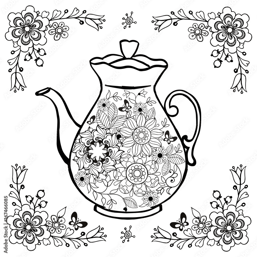 Flower Tea In the Teapot Coloring Page