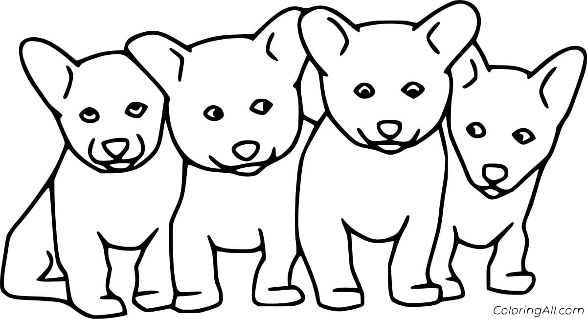 Four Baby Huskies Free Printable Coloring Page