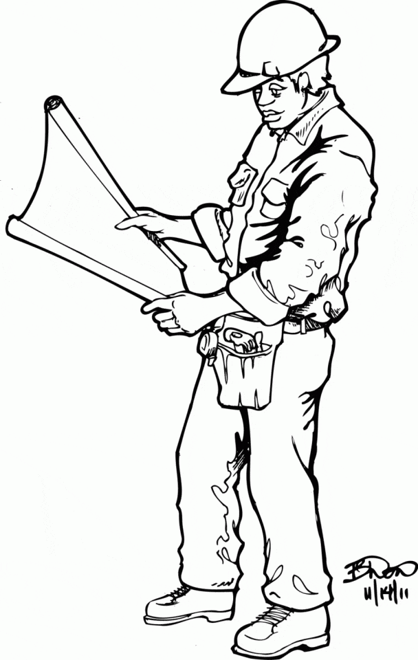 Free Printable Construction Worker Image Coloring Page