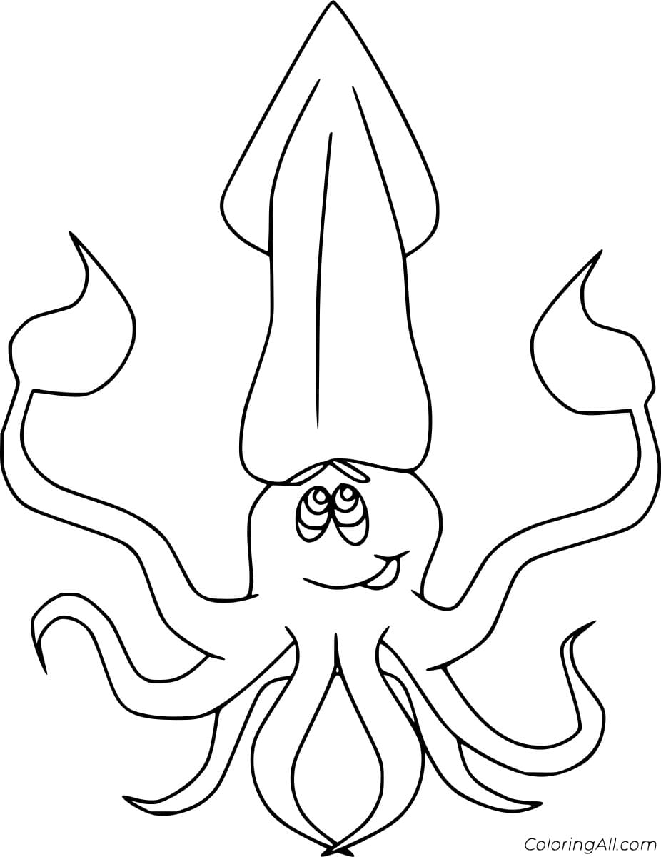 Free Printable Cute Squid Coloring Page