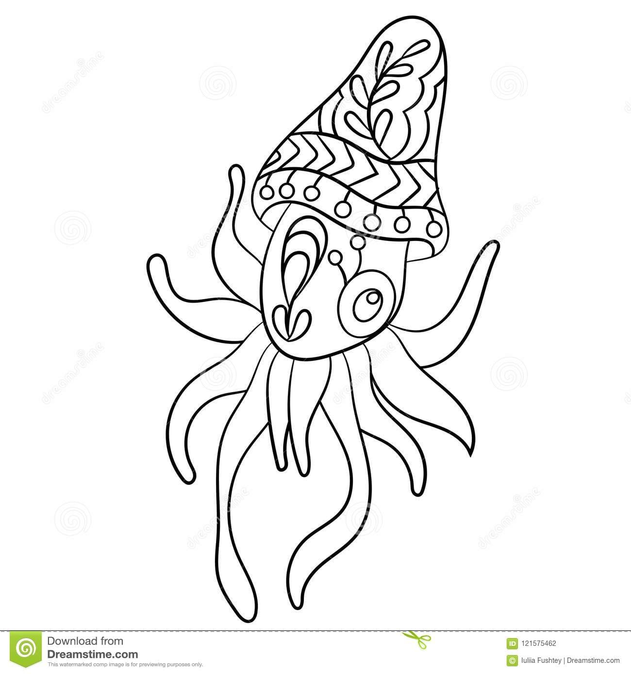 Free Printable Giant Squid Cute Coloring Page