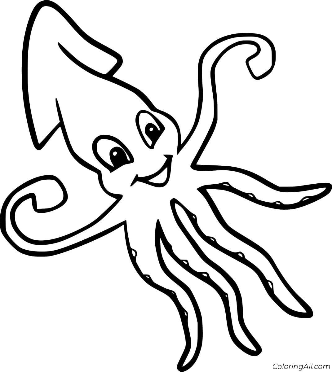 Free Printable Smiling Squid Coloring Page