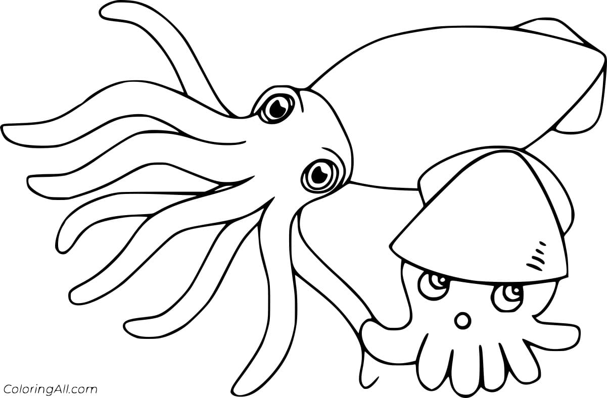 Free Printable Squid and Baby Coloring Page