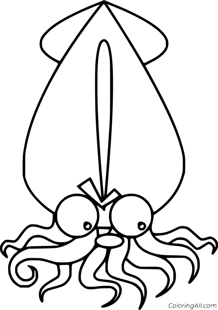 Free Printable Funny Cartoon Squid Coloring Page