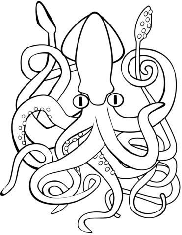 Free Squid coloring Printable Coloring Page
